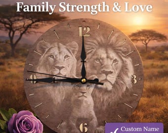 Lion Family Wooden Clock, Rustic Safari Wildlife Wall Decor, Basswood Nature Art