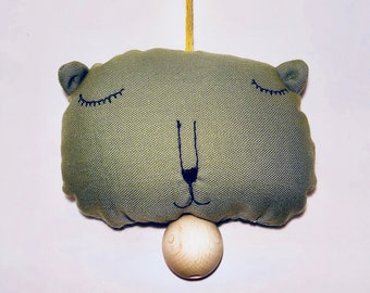 pull string musical crib toy bear seafoam green