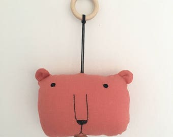 pull string musical crib toy - bear brick-red