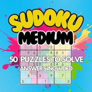 Medium Sudoku Puzzle Book | 50 Sudoku Puzzles with Solutions | Brain Teasers for Adults & Teens | Printable PDF
