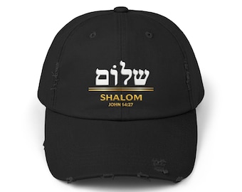 Distressed Dad Hat Shalom in Hebrew | Christian Hat Yeshua Cap | Faith Based Gift | Bible Scripture Hat | Jesus Yahweh Hat | Messianic cap