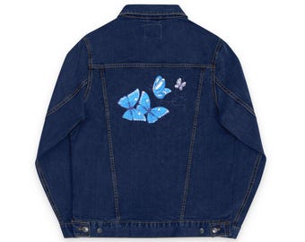Butterfly Embroidered Denim Jacket, Trendy Women's Jean Jacket, Gift for Her, Custom Embroidery, Personalized Denim Coat, Butterfly Lover