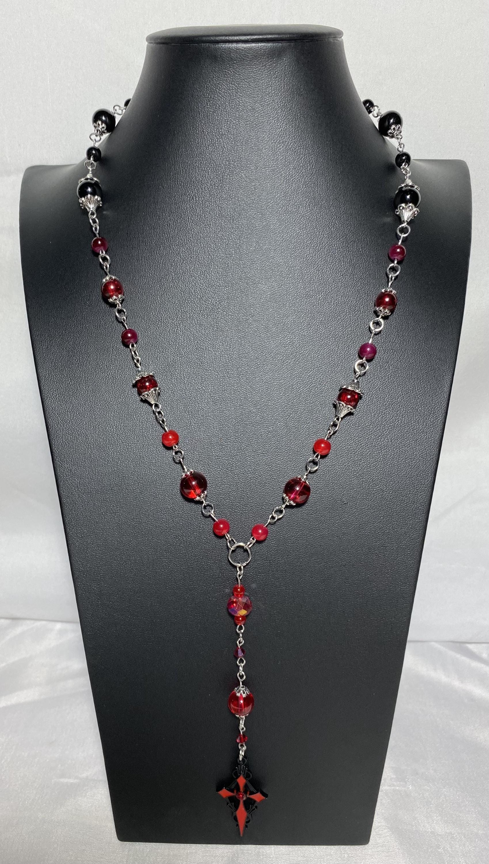 Gothic Rosary Necklace, Vampire Necklace, Goth, Emo, Alt, Handmade Necklace, Vampire Jewelry, Goth Jewelry, Beaded Necklace, Cross Pendant