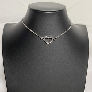 Silver Heart Choker, Minimalist Stainless Steel Necklace, Handcrafted Valentine&#39;s Day Gift, Gift For Her, Dainty Heart Pendant, Silver Tone