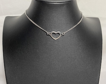 Chic Heart Choker, Minimalist Stainless Steel Necklace, Handcrafted Valentine&#39;s Day Gift, Gift For Her, Dainty Heart Pendant, Silver Tone
