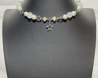 Collar de estrella plateada, collar de perlas, Y2K, grunge, rockstar, Fairy Core, collar elegante, joyería hecha a mano, collar de corazón, joyería de cuentas
