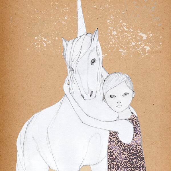 Girl and Unicorn print of original drawing
