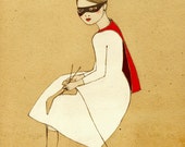 Superhero Girl Mate Edition Print of original drawing