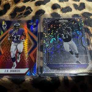 JK Dobbins Rookie 2020 Prizm No Huddle Variation Zwart Wit Disco Negatief