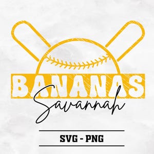 Let&#39;s Go Bananas PNG & SVG, Sports Team Mascot, Funny Banana, Playing Baseball Sublimation Digital Download Printable Shirt, Sport Mama Png