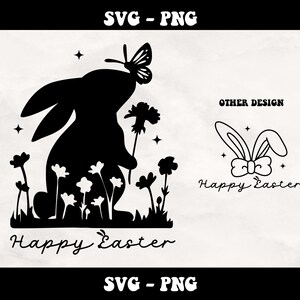 Happy Easter SVG-PNG, Easter Svg, Floral Bunny SVG, Spring Svg, Flowers Svg, Easter Shirt Svg, Bunny Png, Easter Bunny Svg Png, Trendy Svg
