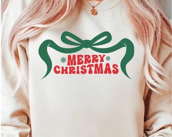 Frohe Weihnachten Schleife PNG SVG, Frohe Weihnachten Shirt Design (Digitaler Download)