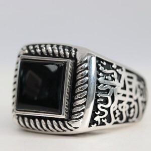 Allah Islamic Ring, Islamic Ring, Eid Gift, Islamic Gift, Muslim Gift, Sterling Silver Islamic Rings, Onyx Islamic Ring, Moon and Star Rings