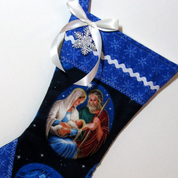 Nativity Scene Christmas Stocking Joseph, Mary, Baby Jesus in  Manager