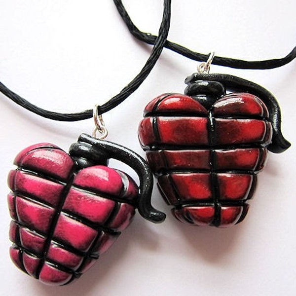 BOOM Heart Grenade Charm Polymer Clay PINK Valentine's Day