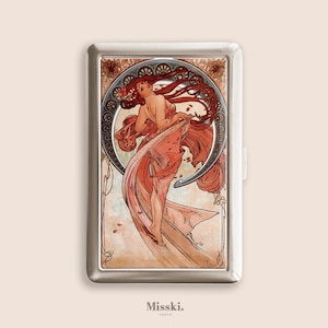 Portasigarette Art Nouveau di Alphonse Mucha, portasigarette vintage, scatola di metallo, Zigarettenetui, regali per la festa del papà