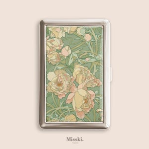 Portasigarette vintage con motivo floreale verde pesca e fiore in stile Liberty, portasigarette vintage, scatola di metallo, Zigarettenetui, regali per la festa del papà