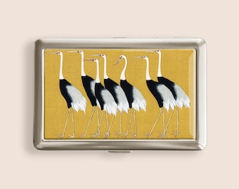 Japanese Vintage Crane Birds Cigarette Case, Vintage Purse Joint Holder, Metal Box, Zigarettenetui, Father's Day Gifts