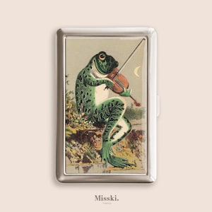 Frog Playing Violin in the Moonlight Cigarette Case, Vintage Purse Joint Holder, Metal Box, Zigarettenetui, Father&#39;s Day Gifts