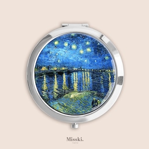 Vincent Van Gogh Starry Night Compact Mirror, Small Pill Box Organiser, Vintage Hand Mirror, Case, Mother&#39;s Day Gifts