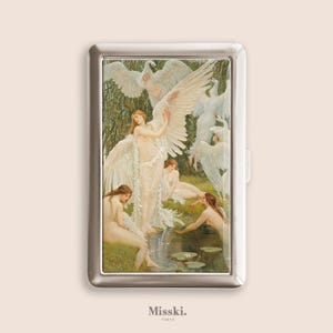 The Swan Maidens Yoga Mat Cigarette Case, Vintage Purse Joint Holder, Metal Box, Zigarettenetui, Father&#39;s Day Gifts