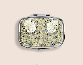 Art Nouveau William Morris Flower Floral Small Pill Box Ring Trinket Stash Organiser Medicine Vitamins Gum Tic Tacs Mint Metal Case Holder