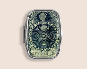 Occult Eye Tarot Small Pill Box Ring Trinket Stash Organiser Medicine Vitamins Gum Tic Tacs Mint Metal Case Holder