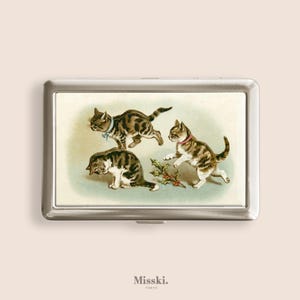 Portasigarette Woolson con gattini che giocano a Natale, portasigarette vintage, scatola in metallo con centinaia di pezzi, regalo per la festa del papà