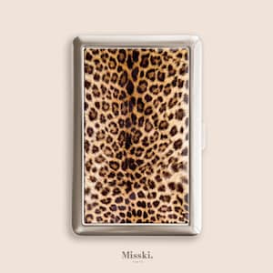 Moderiktigt leopardmönster cigarettfodral, Vintage handväska, Metallask, Zigarettenetui, Fars dag-presenter