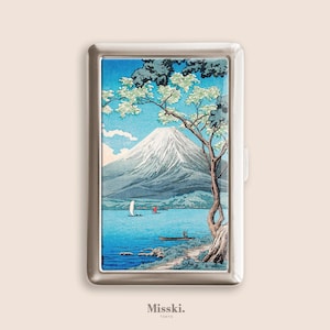 Japanese Art Mount Fuji From Lake Yamanaka Cigarette Case, Vintage Purse Joint Holder, Metal Box, Zigarettenetui, Father's Day Gifts