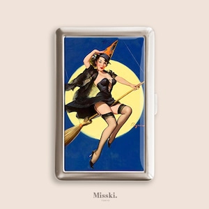 Halloween Pin-Up Girl Cigarette Case, Vintage Purse Joint Holder, Metal Box, Zigarettenetui, Father&#39;s Day Gifts