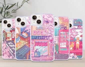 Pink Japanese Aesthetic Cute Cat Phone Case For Apple iPhone, Samsung Galaxy and Google Pixel, Gift for Girl