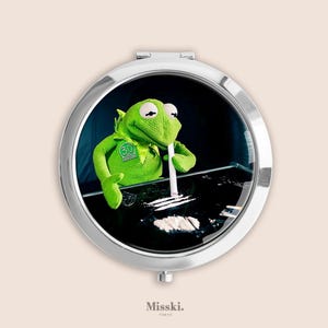 Funny Meme Kermie Pocket Compact Mirror, Small Pill Box Organiser, Vintage Hand Mirror, Case, Mother&#39;s Day Gifts