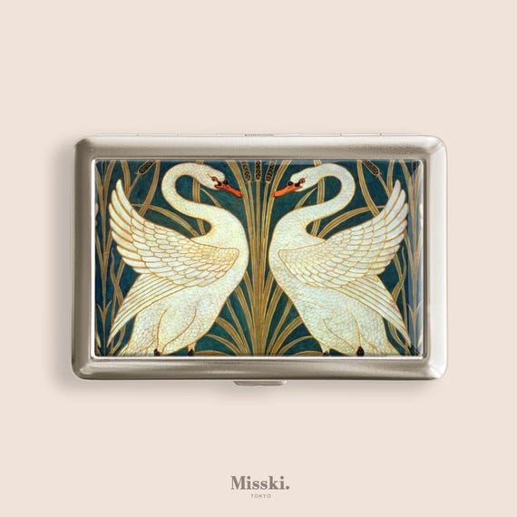 joint cigarette case Swan Rush and Iris Art Nouveau Cigarette Case, Vintage Purse Joint Holder,  Metal Box, Zigarettenetui, Father's Day Gifts