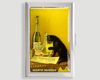 Absinthe Bourgeois Black Cat Poster Credit Card Holder Wallet Business Card Case Mini Card Case Vintage Gift