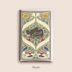 Portasigarette Art Nouveau a forma di gatto e topo nero, portasigarette vintage, scatola di metallo, Zigarettenetui, regali per la festa del papà