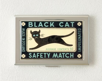 Retro Black Cat Kitty Credit Card Holder Wallet Business Card Case Mini Card Case Vintage Gift