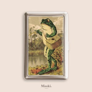 Frog Going Fishing Cigarette Case, Vintage Purse Joint Holder, Metal Box, Zigarettenetui, Father&#39;s Day Gifts