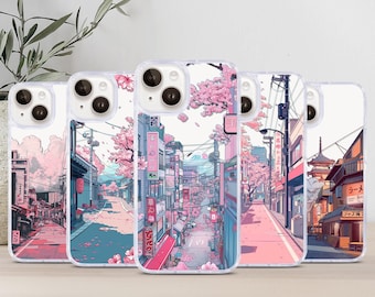 Japanese Korean Landscape Pink Cherry Blossoms Phone Case For Apple iPhone, Samsung Galaxy and Google Pixel, Gift