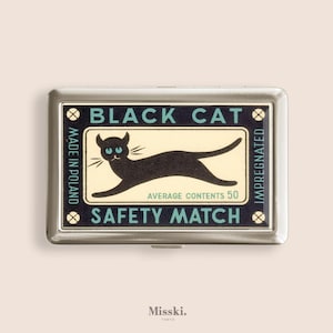 Portasigarette retrò a forma di gatto nero, portasigarette vintage, scatola in metallo anni '10, Zigarettenetui, regali per la festa del papà