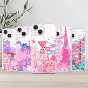 Rosa japanische ästhetische Kirschblüten koreanische Landschaft Handyhülle für Apple iPhone, Samsung Galaxy und Google Pixel, Geschenk für sie
