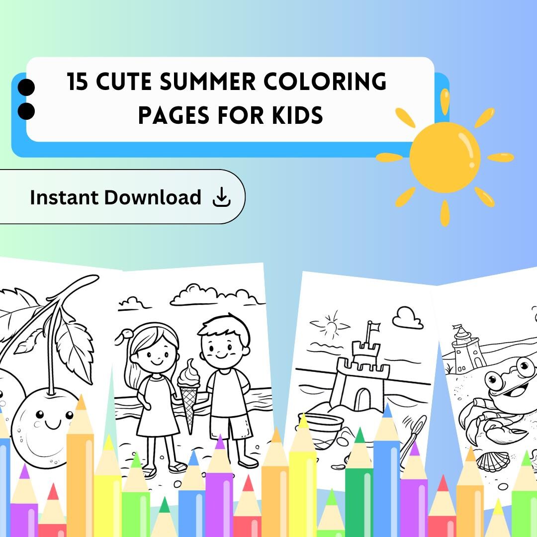 15 Cute Summer Coloring Pages for Kids Fun and Simple Designs - Etsy