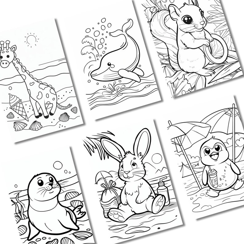 20 Cute Summer Animal Coloring Pages for Kids Simple and Fun Designs - Etsy