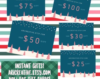 Gift Card to AriCreative Etsy Shop - Any Amount!  Digital download. Instant gift for last minute gifts!