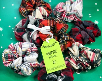 Bundle of THREE plaid flannel soft & fluffy handmade hair scrunchies! Great for gifts and stocking stuffers.
