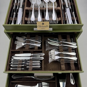 Christofle Spatours 126-teiliges, versilbertes Besteckset für 12 Personen, französisches Luxus-Besteck, Vintage-Silberbesteck mit Monogramm