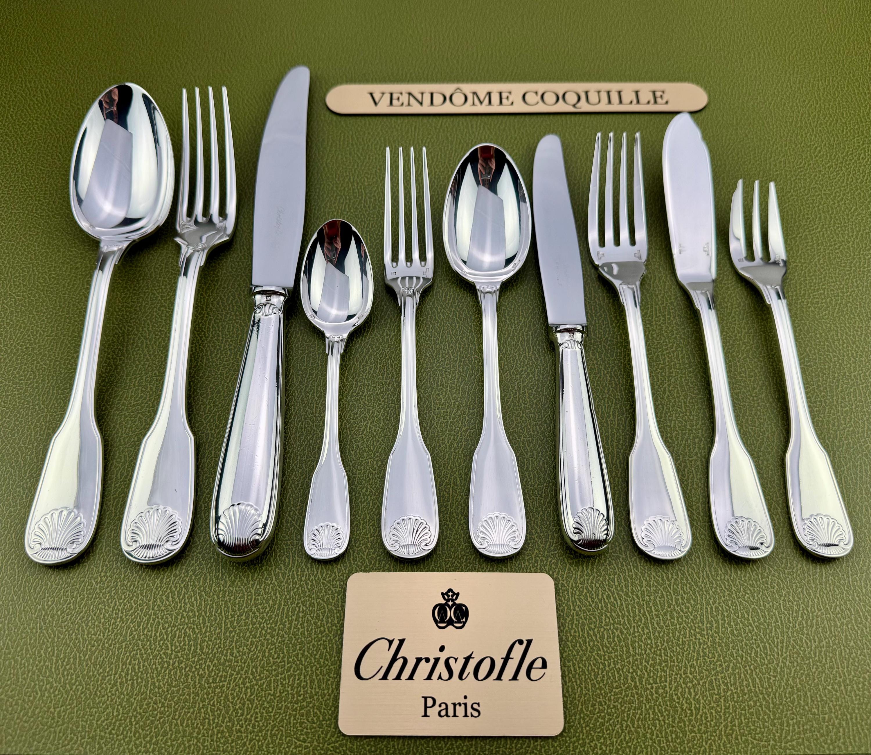 Christofle Vendôme, Coquille, 6 couverts à poisson, 12 pièces en excellent état