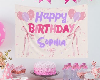 Personalized Name Banner for Girls Birthday Party Decorations Custom Name Sign Happy Birthday Tapestry Kids Birthday Party Flag Personalized