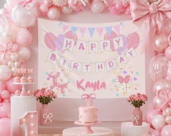 Girls Personalized Birthday Banner Pink Girly Bow Birthday Party Sign Custom Girls Name Happy Birthday Banner Tween Birthday Name Banner