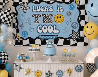 Happy Birthday Sign Custom Tapestry 2nd Birthday Themes Fabric Name Banner Two Cool Boy Birthday Yard Sign One Happy Dude Birthday Banner